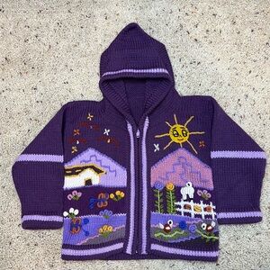 Kids Toddler Peruvian Zip Up Hoodie Sweater Purple Sun Bird Butterfly Cloud